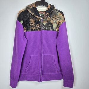Trail Crest Women's Zip Up Fleece Camo Hooded Jacket XL Pockets Outdoors Winter